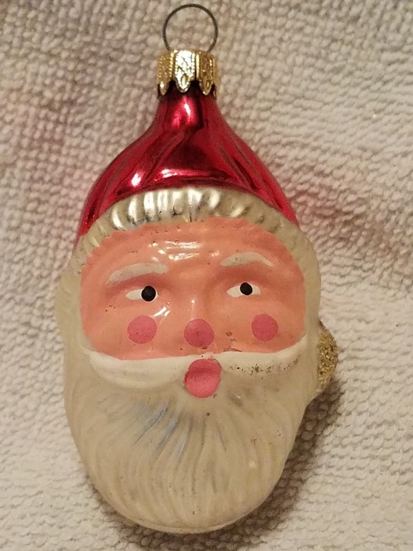 Vintage Blown Glass Santa Christmas Ornament, Painted Face, 2.5" Colombia