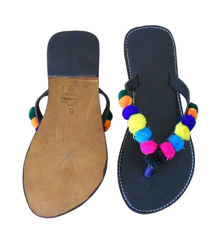 Women Slippers Indian Handmade Leather Flip-Flops Black Casual Jutties Flat US 7 - Picture 5 of 6