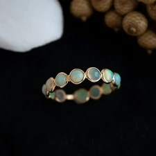 Ethiopian Opal Gemstone 925 Sterling Silver Eternity Ring Gift For Engagement