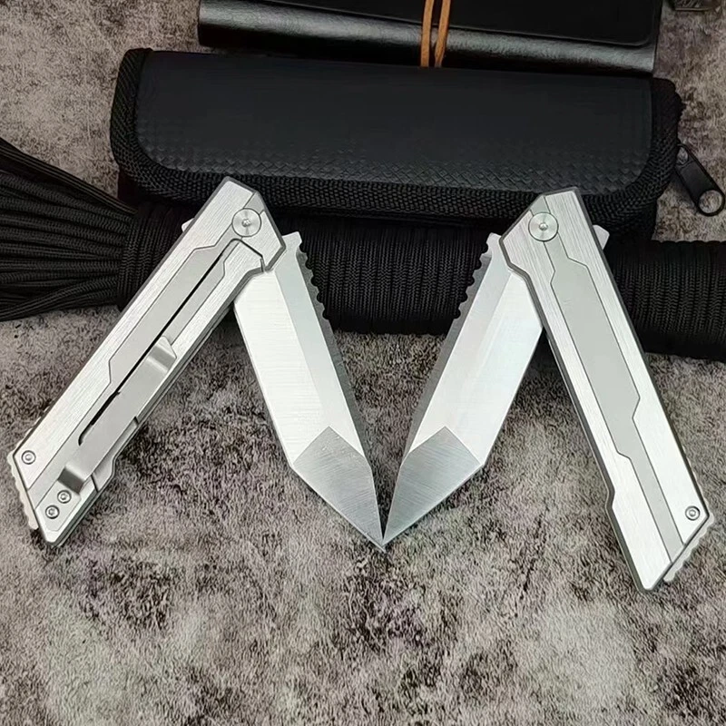 Cuchillo Plegable Alta Gama Todo Mango Acero CNC Precisión Tallado Exterior Plegable Foto 3 de 4