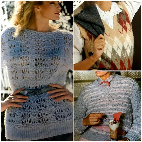 1980s Boucle Fan Lace Argyll Mohair Striped Bows Knitting Pattern Thorobred - Afbeelding 1 van 9