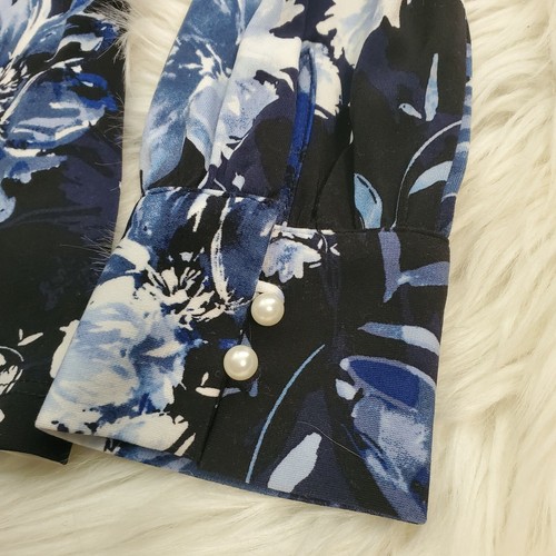 Karl Lagerfeld Paris Womens Floral Mock Turtleneck Blouse Faux Pearl Buttons S - Picture 6 of 12