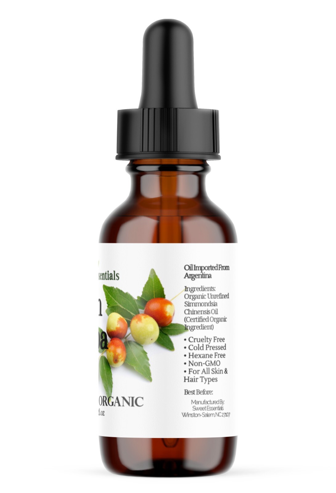 Organic Virgin Jojoba Oil, 2oz Glass Bottle, Imported From Argentina, 100% Pure