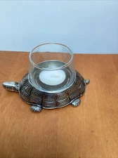 Adorable Vintage Turtle Votive Candle Holder  Universal Pewter - 5 “ Long