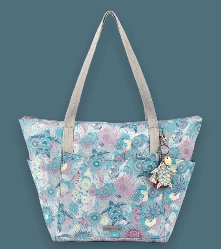 Sakroots Gray Seascape 15 Laptop Tote Supports Sustainability Turtles Coral