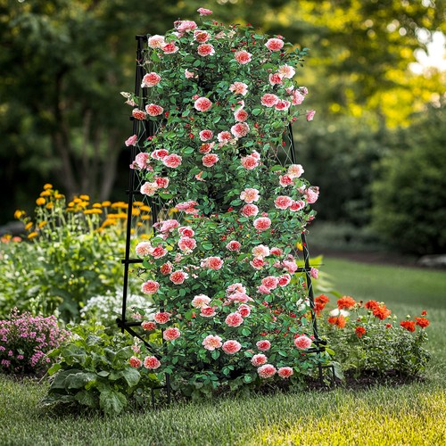 Iron Triangle Garden Trellis for Lawn Garden Backyard Climbing Plants Green Bean - Picture 4 of 14