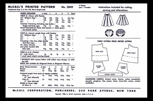 McCall's # 2049 Inverted Pleat Sewing Pattern & Panties Girls BABY u-pick size - Picture 2 of 16