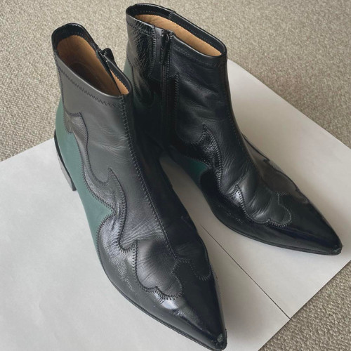 TOGA PULLA Western Leather Boots Black Green Women Si… Gem