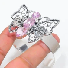 Pink Kunzite Gemstone 925 Sterling Silver Jewelry Cuff Bracelet Adjustable