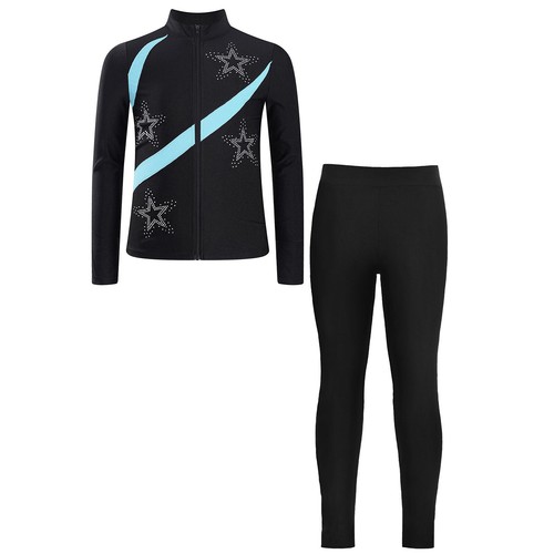 Kids Girls Outfits Gymnastics Tracksuit Show Suit Star Two-Piece Zipper Set Gym - Picture 14 of 82