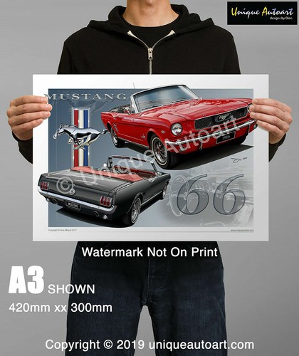 1966 Mustang Convertible Print - 1966 Ford Mustang Drawing ( 20 Colours ) - Picture 2 of 24