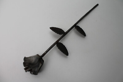 Rose mit 3 Blättern aus Eisen roh - Metall Stahl Schmiedeeisen Blume Geschenk Fe