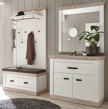 Garderobe Garderobenset in Pinie weiß / Oslo Pinie Landhaus Garderobe Set Rovola