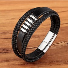 Bracelet Leather Genuine Braided Punk Rock Bangles