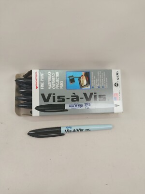 Box of 12 Black Vis-A-Vis EXPO Wet-Erase Overhead Projector Transparency Markers