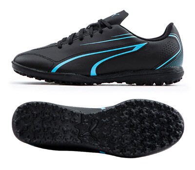 PUMA Men VITORIA TT Cleats Soccer Futsal Black Blue Shoes Boot