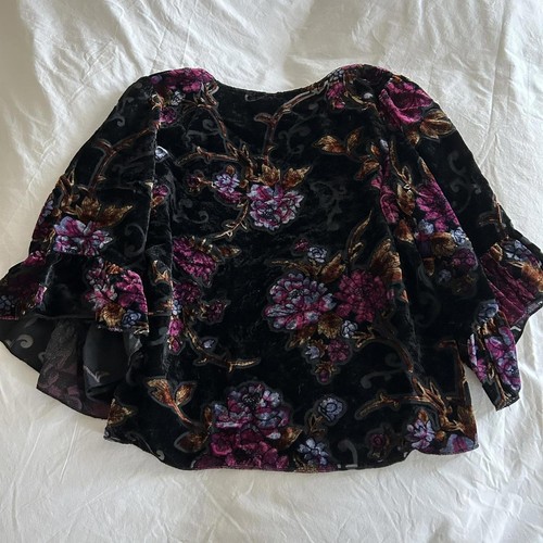 W5 Black velvet floral top with bell sleeves