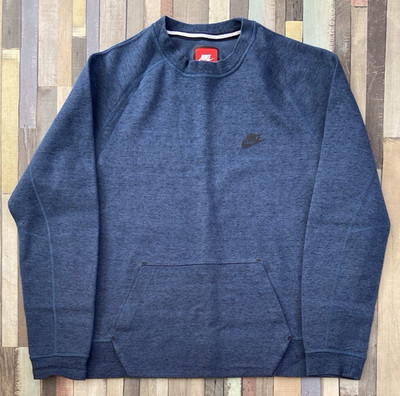 Nike Tech Pullover Sweatshirt Herren Medium Rundhals blau grau Fronttasche Logo