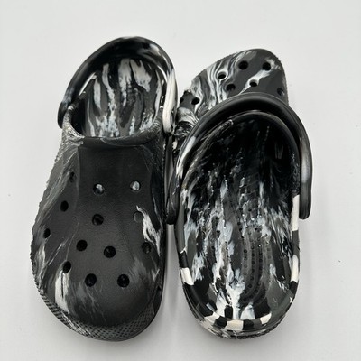 Crocs Bays Marbled Black White Clog Slides M6 W8 M9 Crispier Form