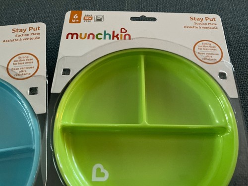 2 x Munchkin Stay Put Suction Plate Toddler Plastic Plate Stick On Turquoise Lim - Picture 2 of 2