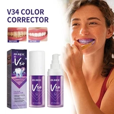 V34 Purple Whitening Toothpaste for Sensitive Teeth, Tartar & Plaque Control