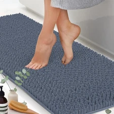Grey Rectangular 59x21 Bath Rug Plush Chenille Microfiber Slip Resistant PVC ...