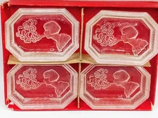 Set 4 Deco Bohemian Glass Intaglio Woman Smoking Salt Cellars H. Hoffman In Box