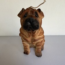 Vintage Shar Pei Resin Dog Figurine Brown Collectible Sculpture 7 Inch