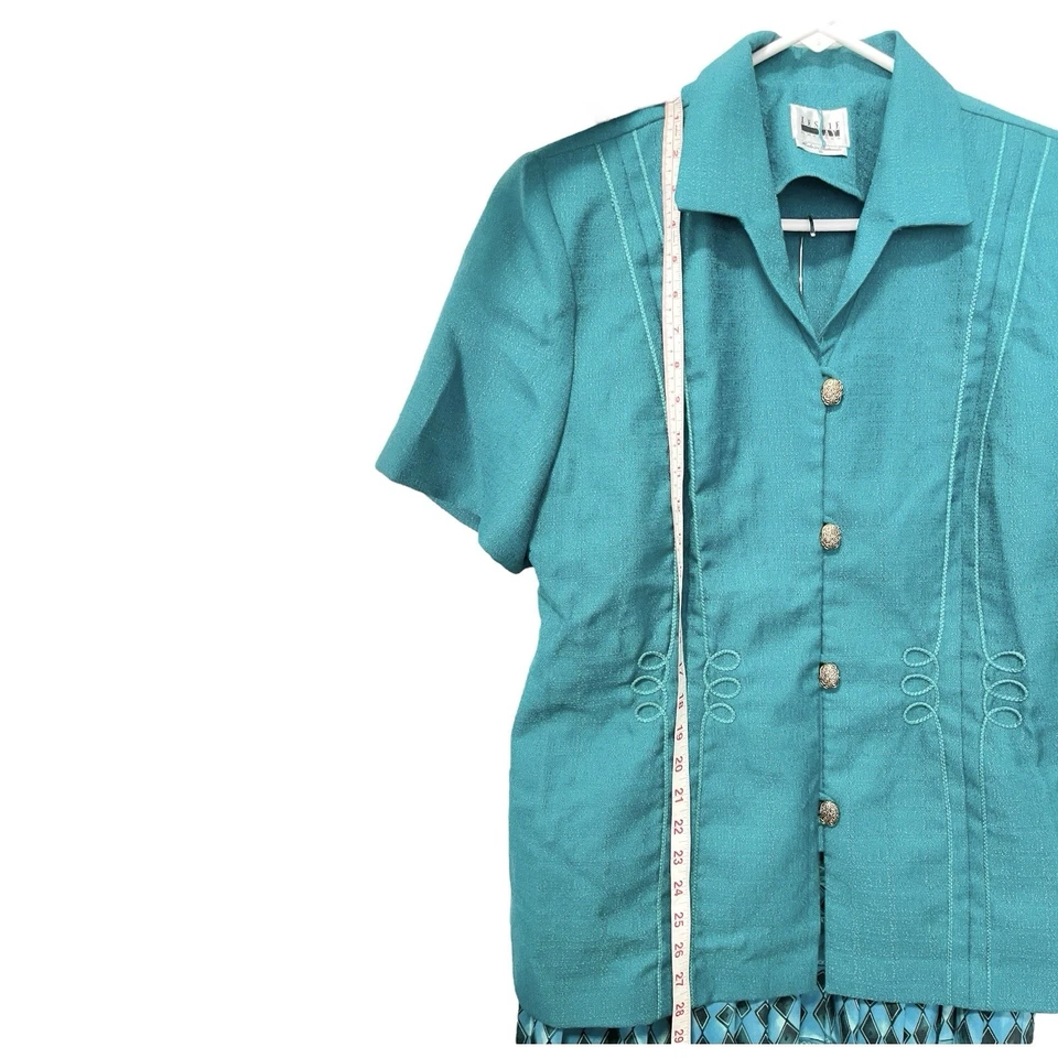 Blazer vintage Leslie Fay para mujer talla 16 2 piezas verde falda plisada carrera Foto 3 de 4