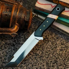 Gift-Ready 9" Damascus / Steel Knife Full Tang Hunt it Hunt + Leather Sheath