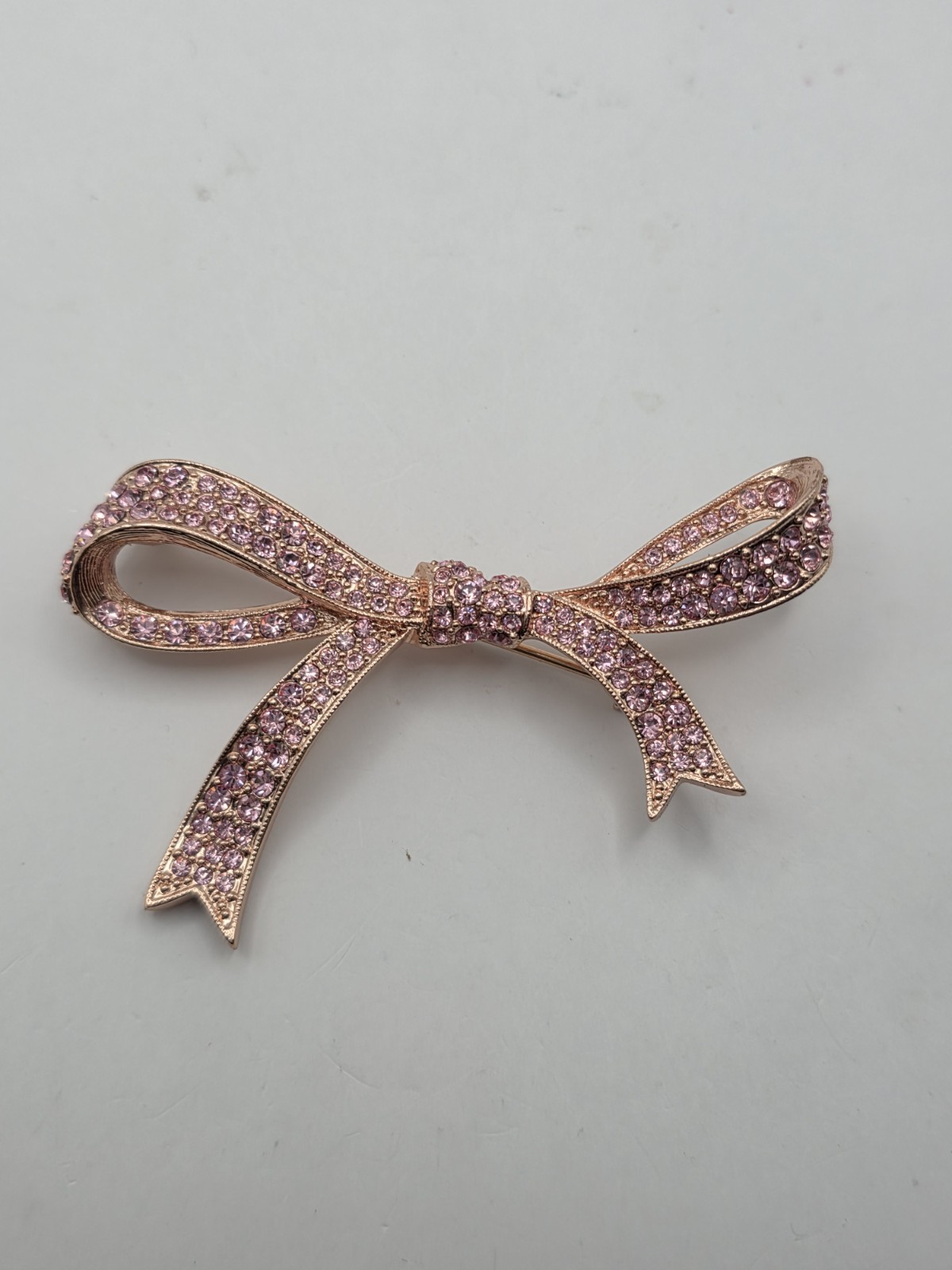 KJL Kenneth Jay Lane Pave Pink Ribbon Brooch & Pi… - image 2