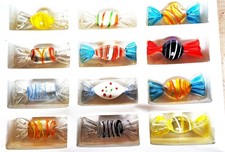 12 VINTAGE BLOWN GLASS WRAPPED CANDY MURANO MISC COLORS 2'' LONG