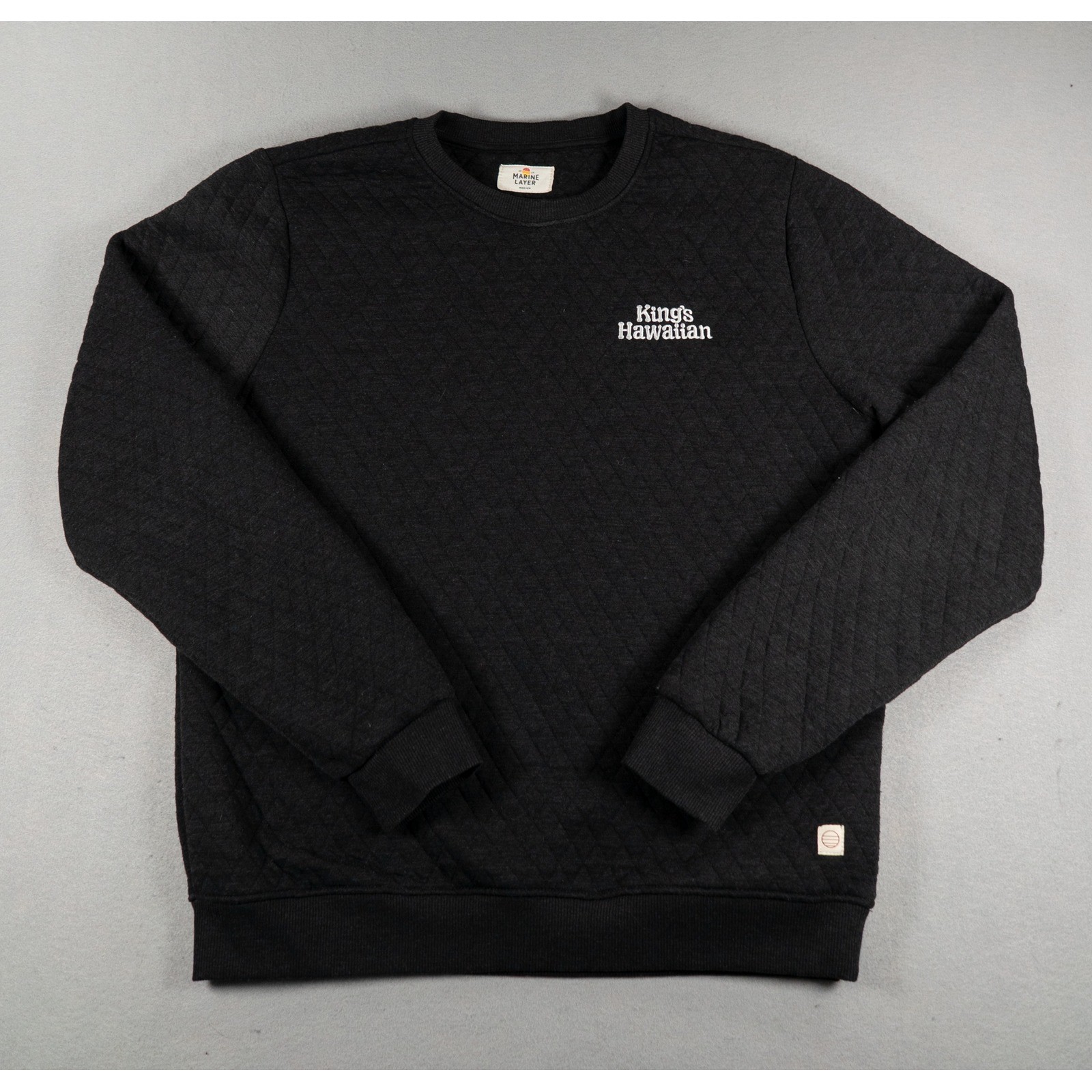 Marine Layer Kings Hawaiian Quilted Crewneck Sweatshirt Charcoal Gray Medium