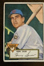 1952 Topps Hank Sauer VG Crease #35 Black Back Chicago Cubs