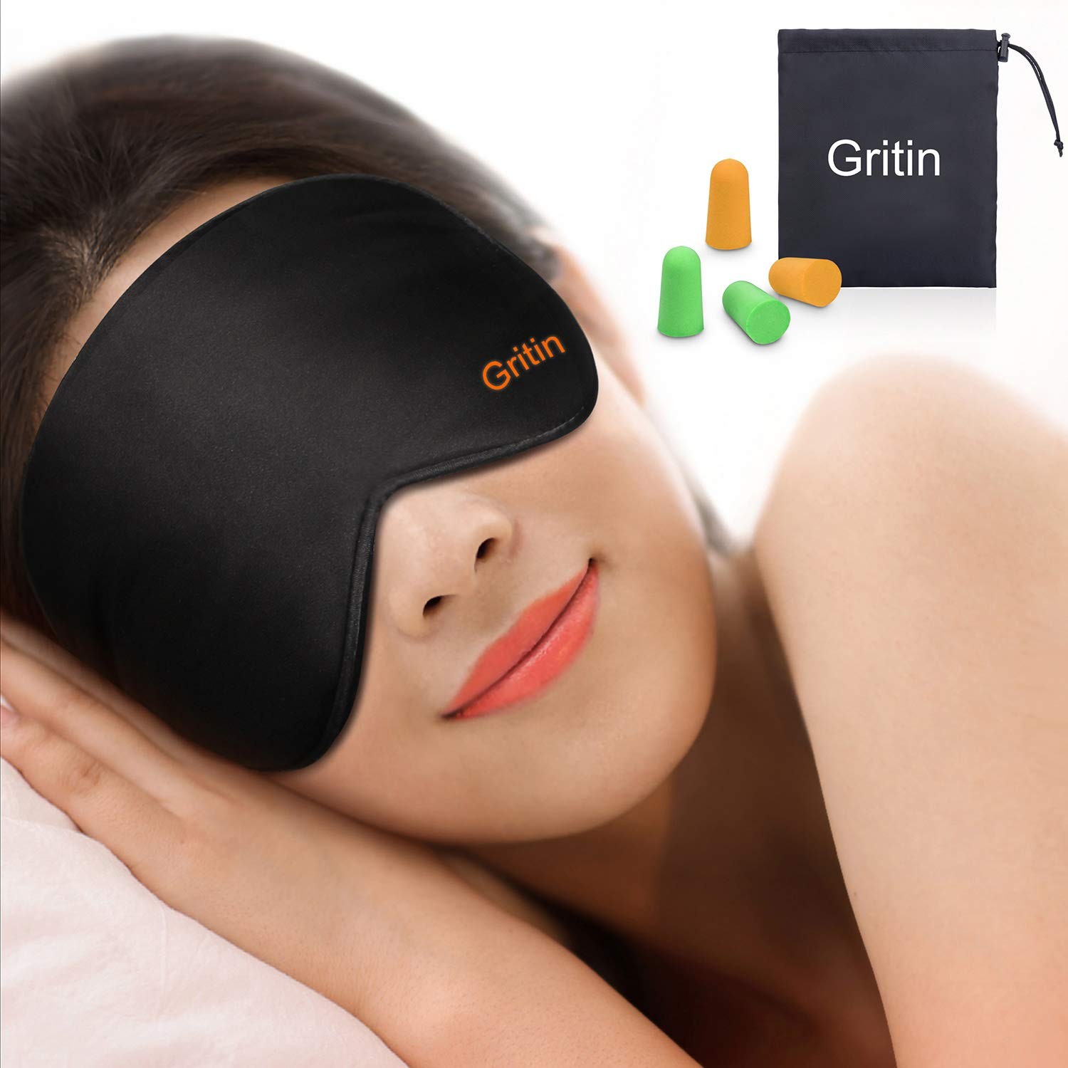 Gritin Silk Sleep Mask, Eye Mask for Sleeping, Light-Blackout Design Ultra Soft