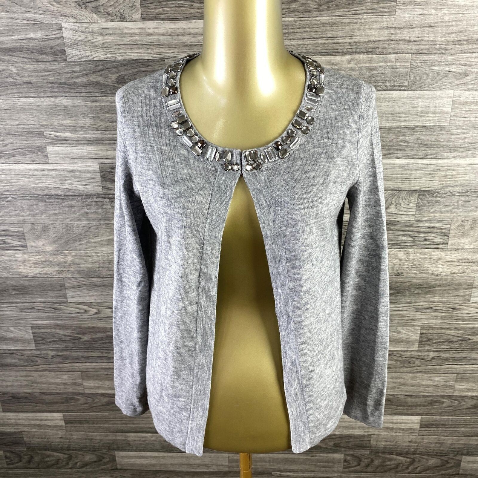 BANANA REPUBLIC Beaded Open Style Grey Wool Cardigan Sweater Women's Size Small