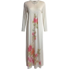 Vtg Kayser Nylon Maxi Nightgown Robe Dress S M Floral Cream Cottagecore Lounger