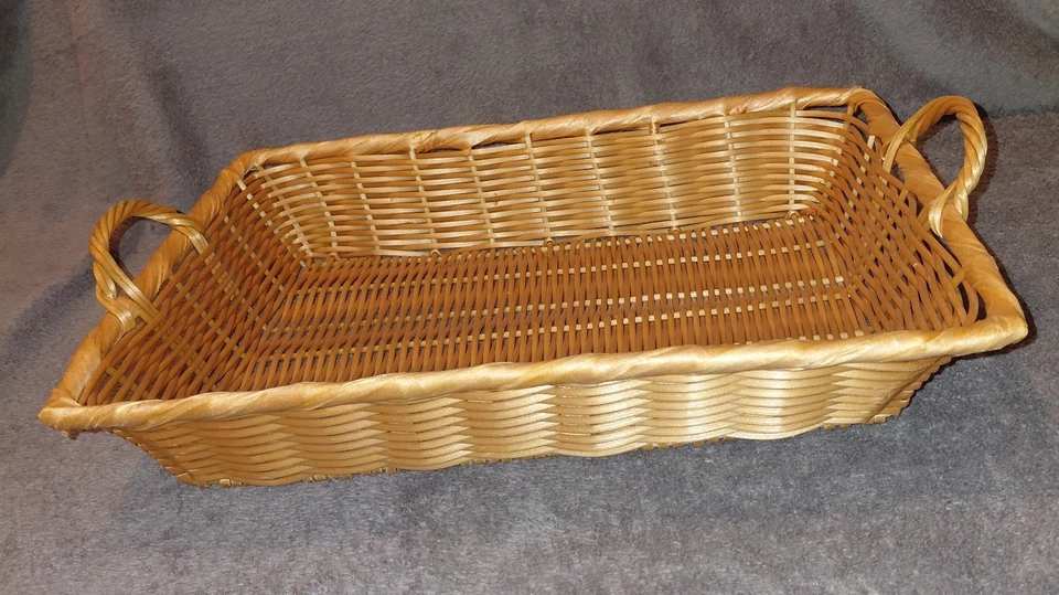 Woven Wicker Basket Long Tabletop Serving Tray for Food Fruit Vegetables Handles - Image 2 of 4
