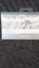 Way to Celebrate White Bridal Garter with Rhinestone Bow and Decorative Accent
