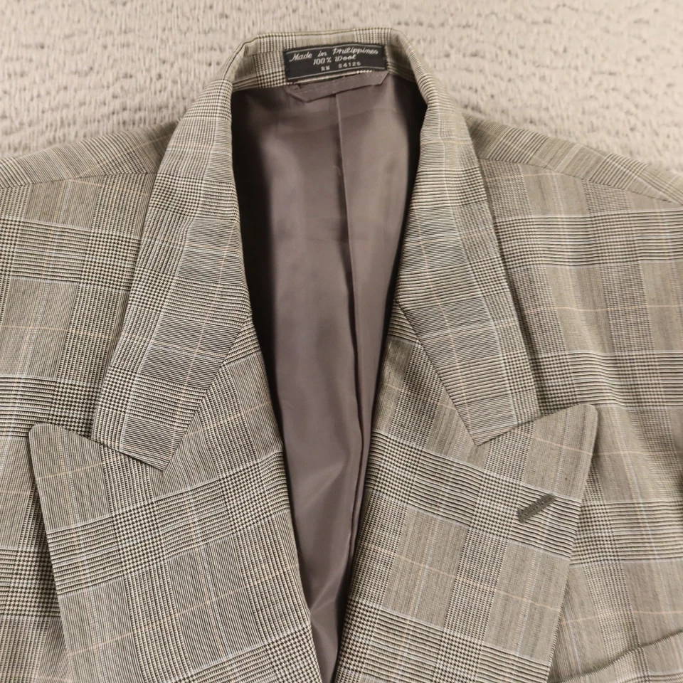 Chaqueta De Colección Príncipe de Gales L Gris Cuadros 100% Lana Blazer Doble Pecho 44R Foto 2 de 4