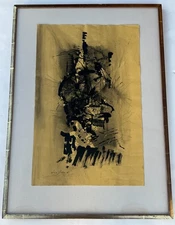 David Azuz (Israel, 1942-) Original Abstract Ink, Gouache Painting on Paper.1961