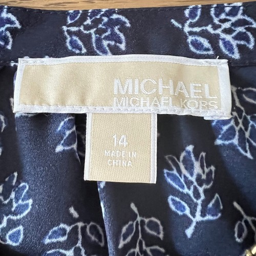 MICHAEL Michael Kors Gold Front Zip Blue White Floral Top Womens 14 - Picture 4 of 6