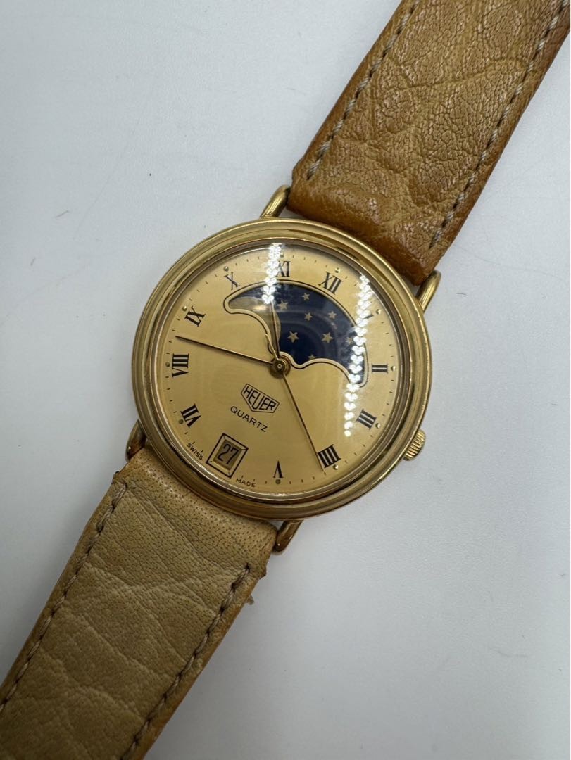 Tag Heuer Hl100G Analog Quartz Men Heuer Moon Phase Date Qz Gold