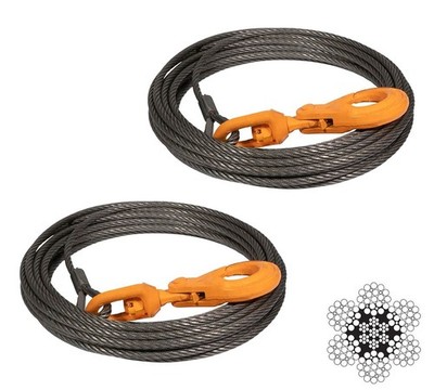 (2 Pack) Wire Rope Steel Core Winch Cable 3/8'' x 100' Self-Locking Swivel Hoo...