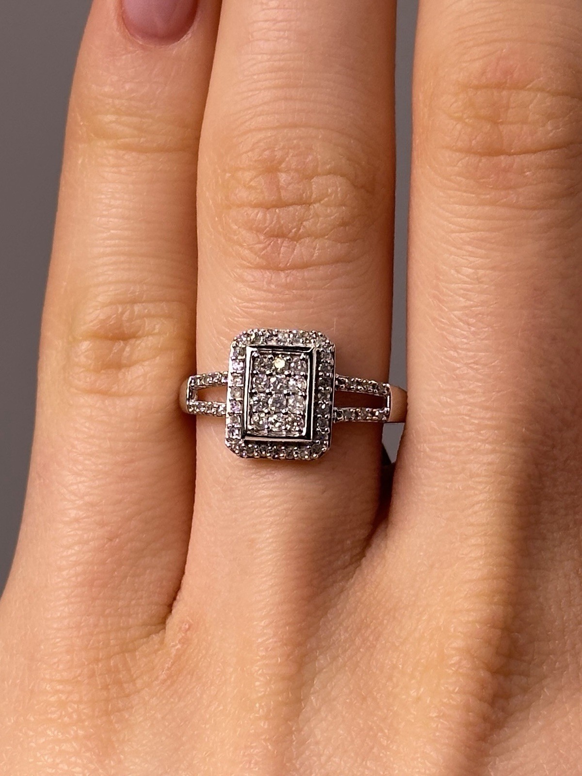 Solid 10K White Gold Rectangular-Shape Cluster Ri… - image 1