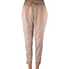 Jaanuu Women's Pink Drawstring High Waisted Jogger Medical Scrub Pants Size XS
