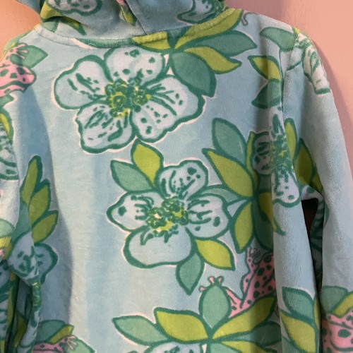 LILLY PULITZER Frog Print Terry Cloth Hoodie Full Zip Size 10 Girls Top Teal - Picture 6 of 11