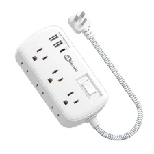 Short Extension Cord 1 ft - Flat Plug Small Power Strip Surge Protetor with 6...