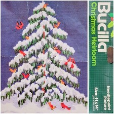 Vtg Bucilla Christmas Heirloom 60620 "Nature's Christmas Tree" 11x14 STARTED