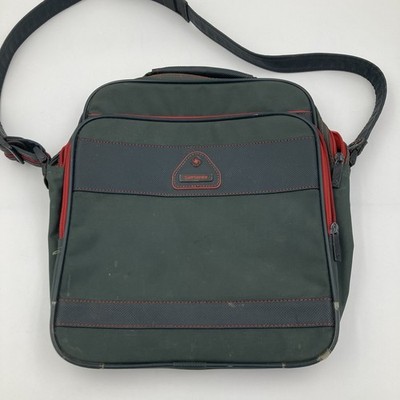 Samsonite Tasche grün Laptop Schultertasche roter Besatz Nylon Vintage Reise Arbeit